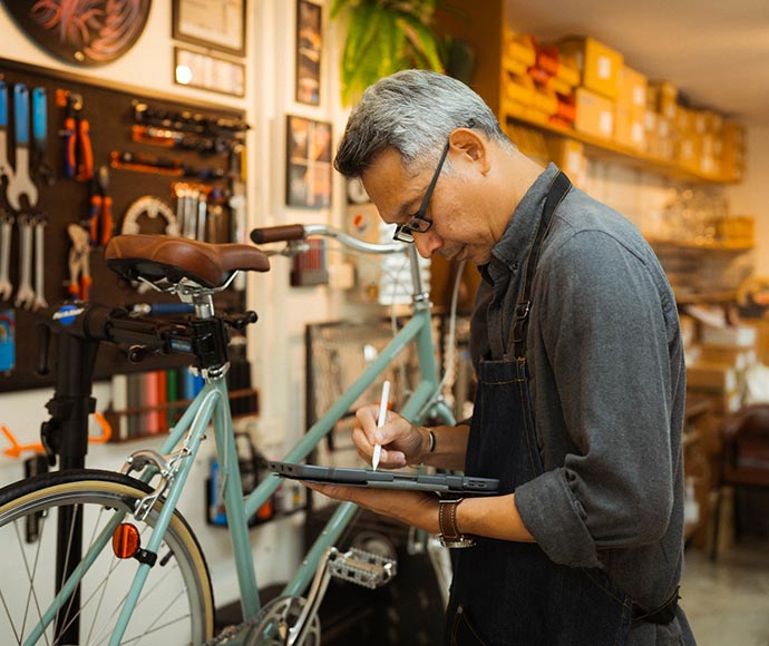 Man working at a bike shop